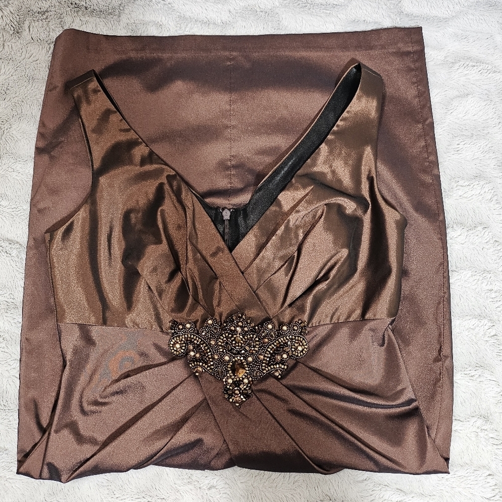 David Meister Brown Copper Bronze Cocktail Dress Beaded 6 - Picture 9 of 16